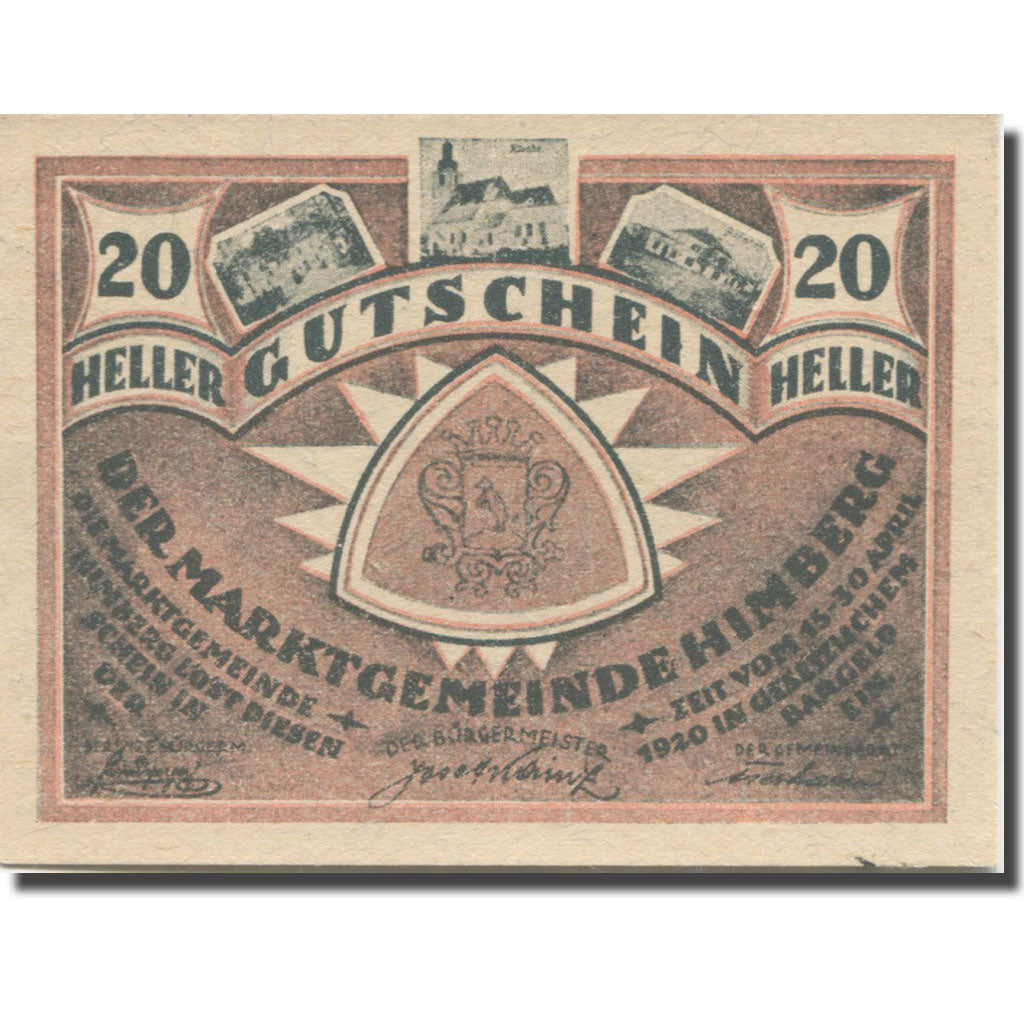 Banknote, Austria, Himberg, 20 Heller, Blason 3, 1920 UNC(65-70) Mehl:FS 374a