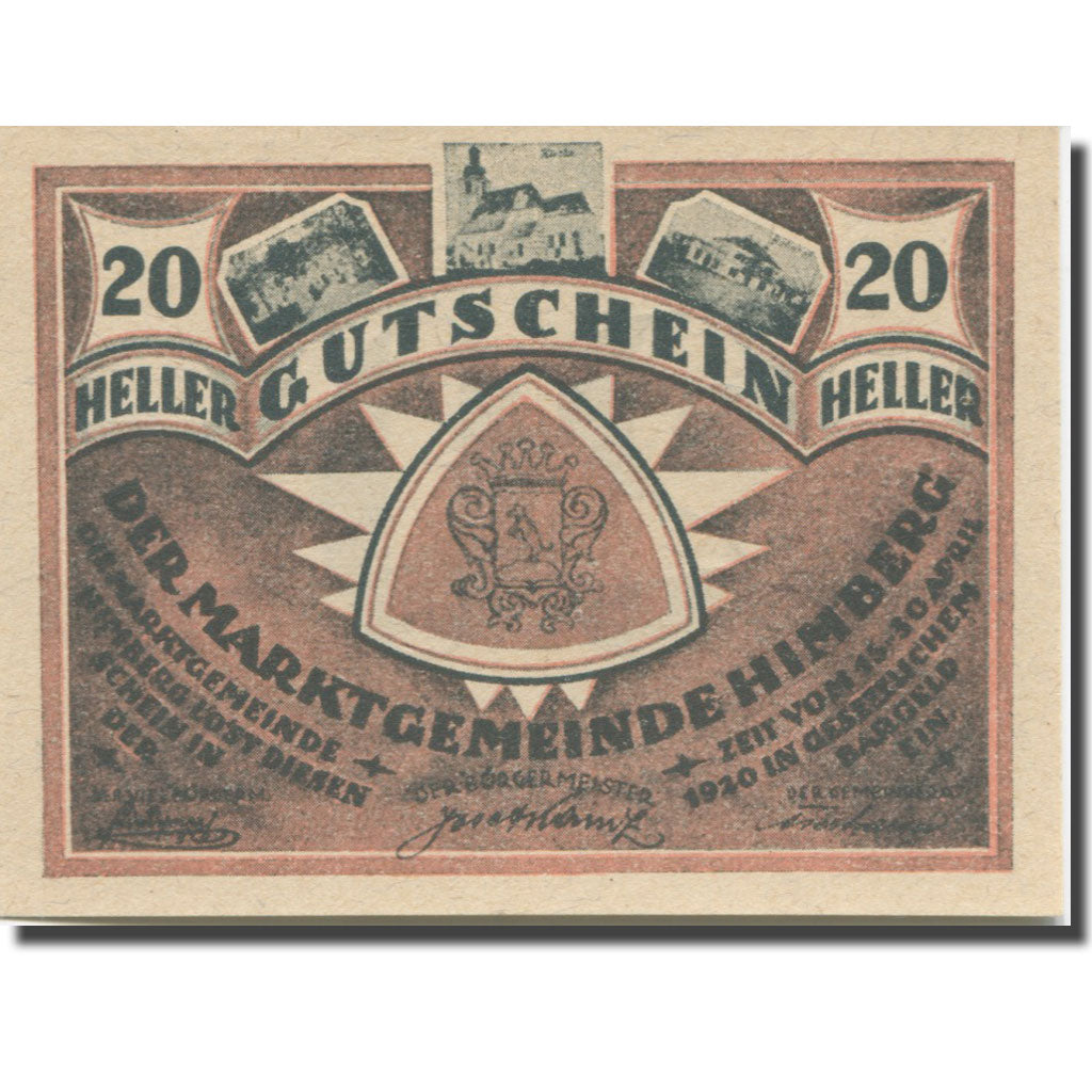 Banknote, Austria, Himberg, 20 Heller, Blason 4, 1920 UNC(65-70) Mehl:FS 374a