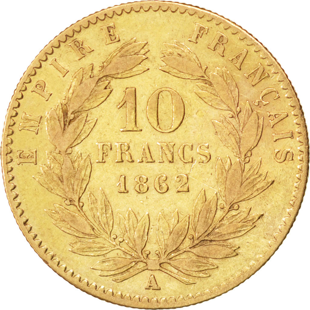 Second Empire, 10 Francs or Napoléon III tête laurée 1862 Paris, KM 800.1