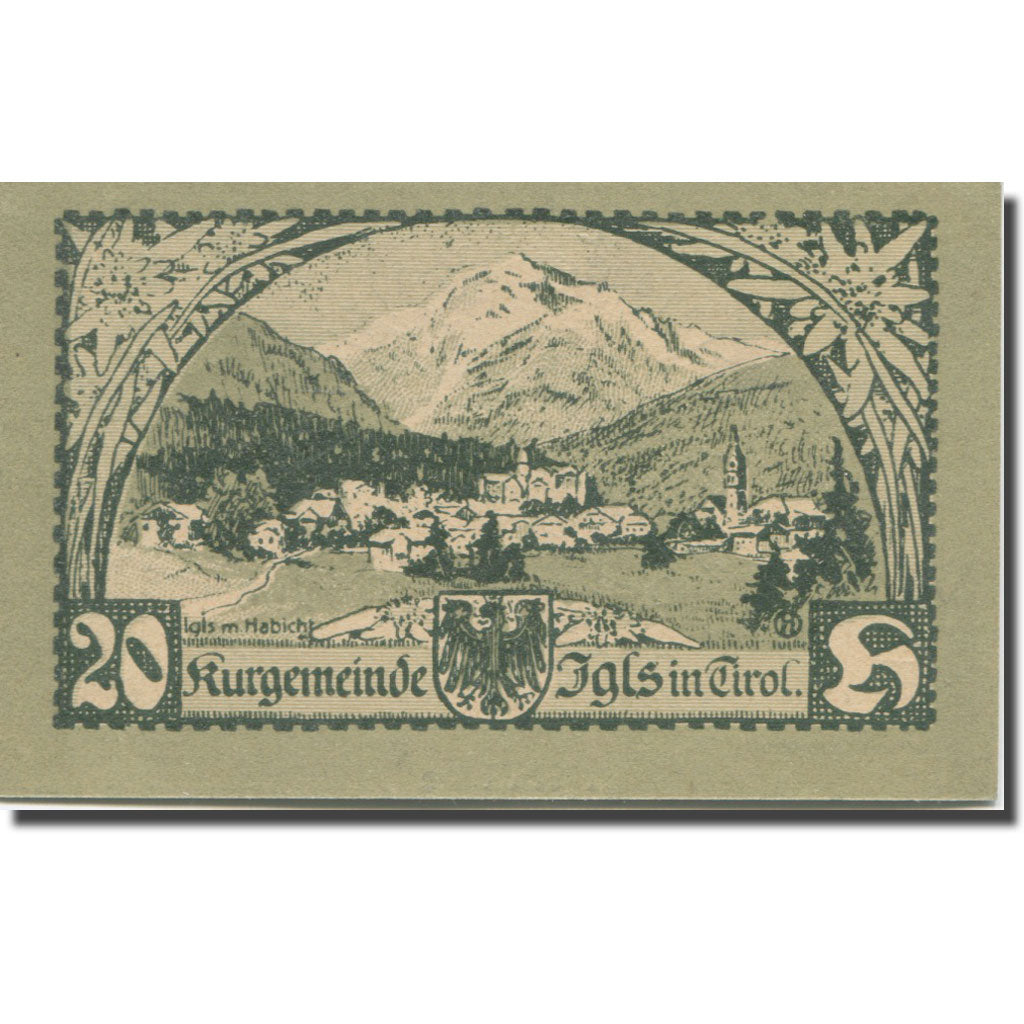 Banknote, Austria, Igls, 20 Heller, montagne, 1920 UNC(65-70)  Mehl:FS 403ssb