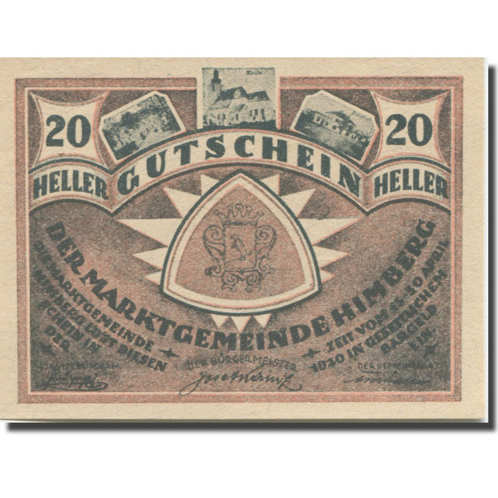 Banknote, Austria, Himberg, 20 Heller, Blason 5, 1920 UNC(65-70) Mehl:FS 374a