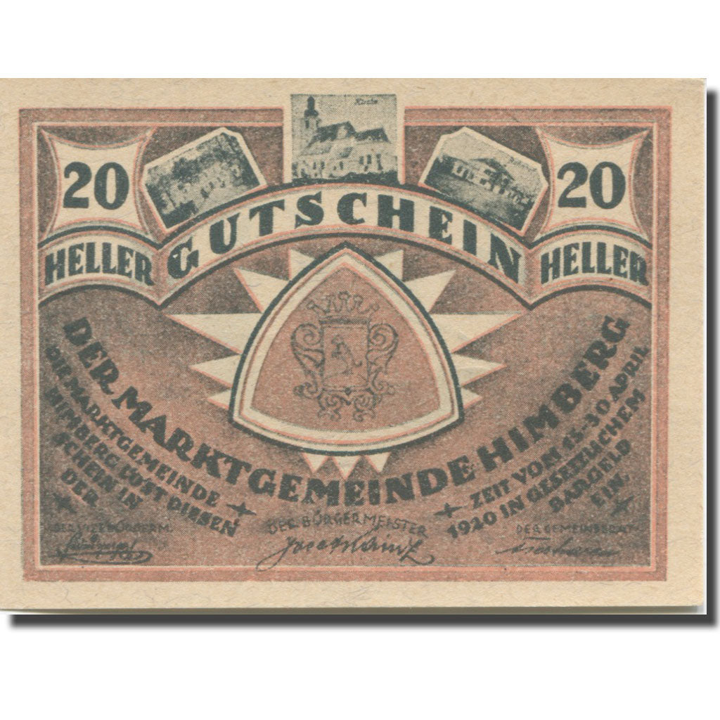Banknote, Austria, Himberg, 20 Heller, Blason 6, 1920 UNC(64) Mehl:FS 374a