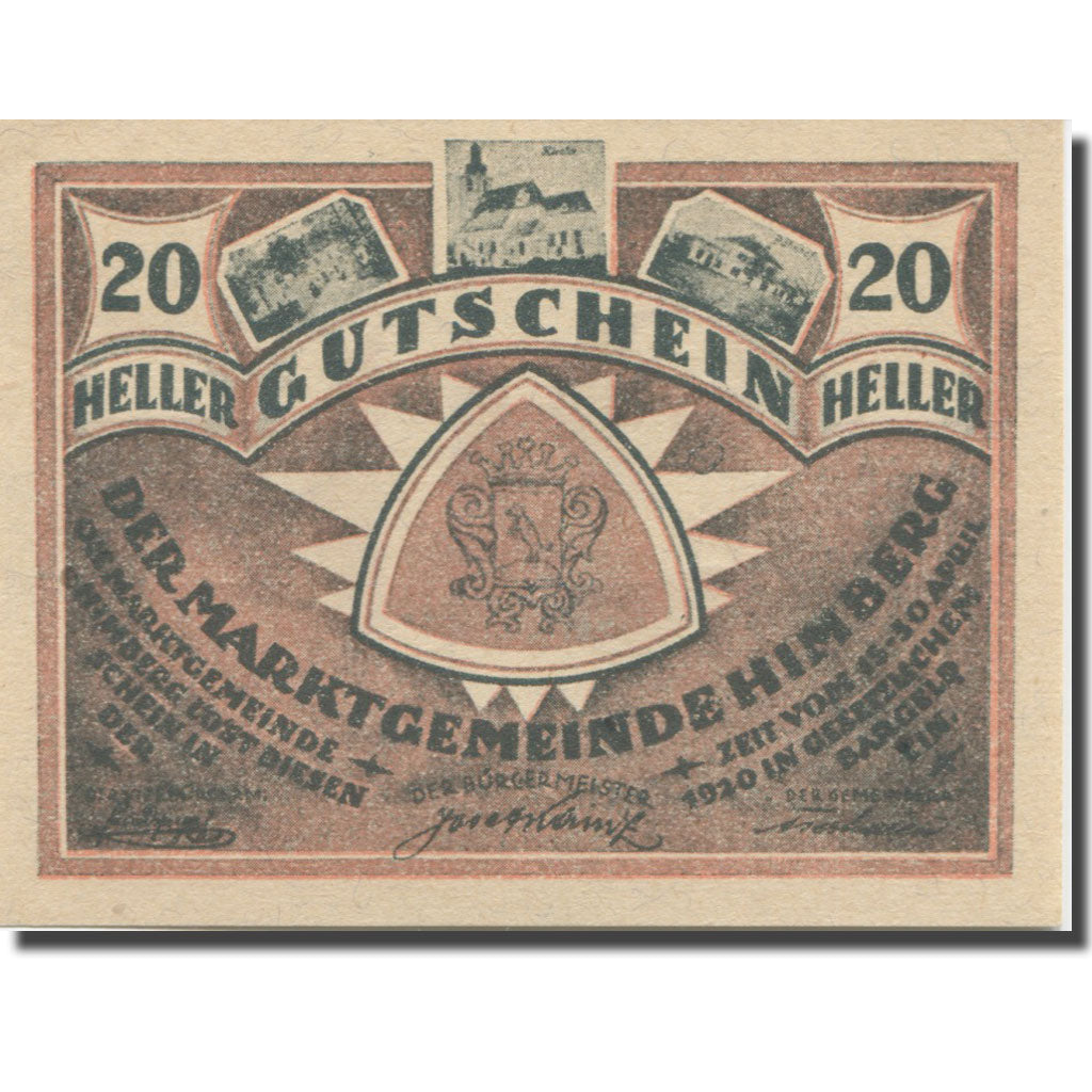 Banknote, Austria, Himberg, 20 Heller, Blason 7, 1920 UNC(65-70) Mehl:FS 374a