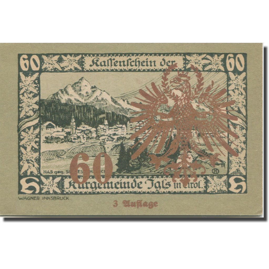 Banconote, Austria, Igls, 60 Heller, portrait 1920-12-31, SPL Mehl:FS 403ssd