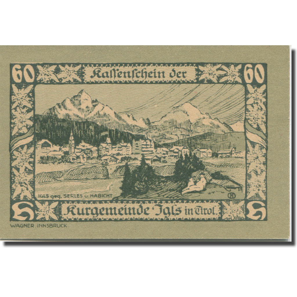 Banknote, Austria, Igls, 60 Heller, portrait 1, 1920 UNC(65-70) Mehl:FS 403