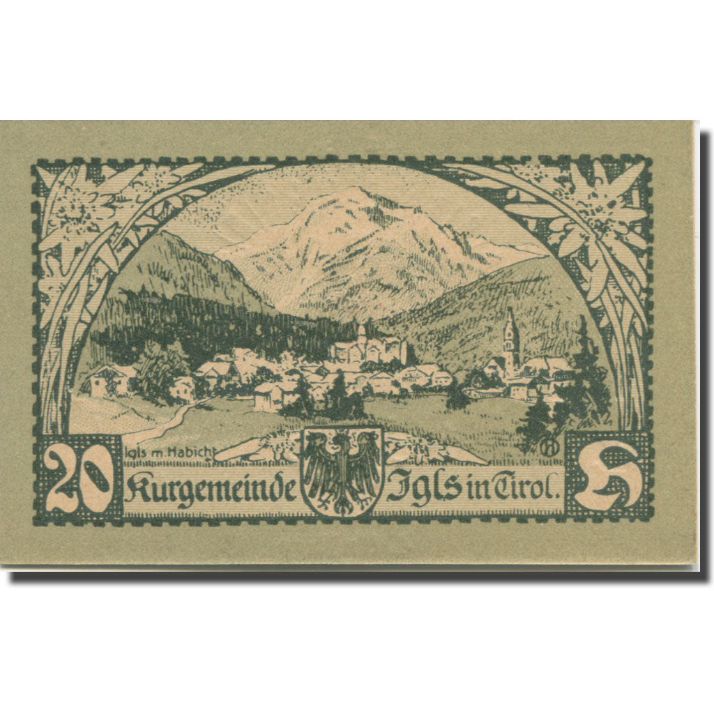 Banknote, Austria, Igls, 20 Heller, paysage, 1920 UNC(65-70) Mehl:FS 403ssc