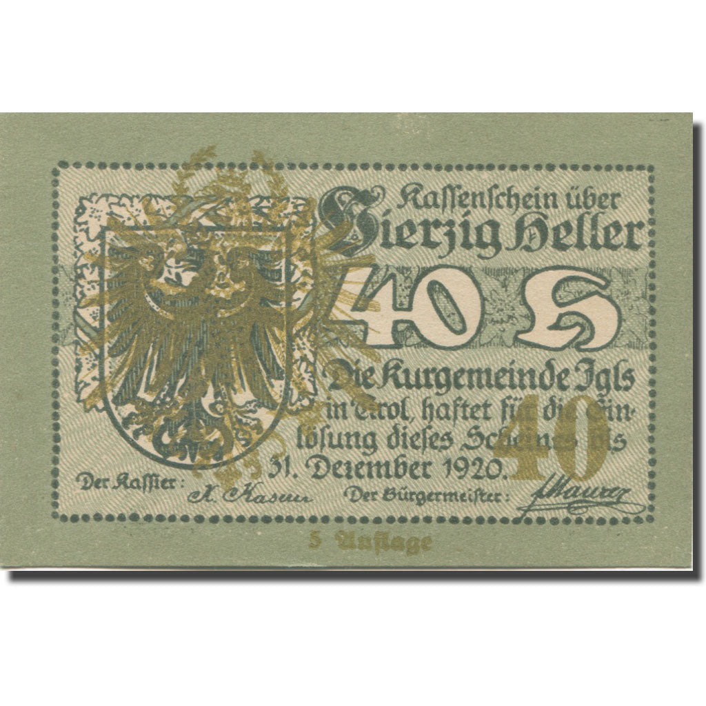 Banconote, Austria, Igls, 40 Heller, chalet 1920-12-31, FDS Mehl:FS 403ssc