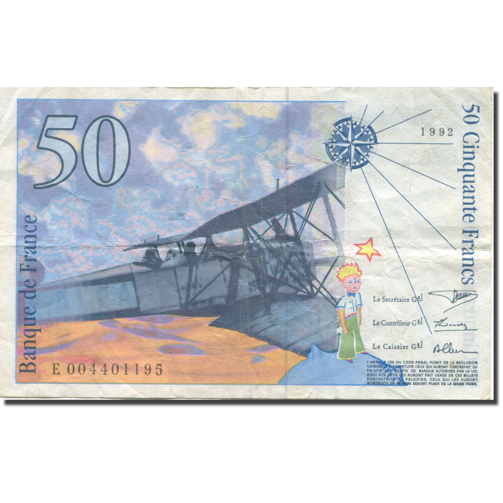 Frankrijk, 50 Francs, St Exupéry, 1992, TTB, Fayette:72.1b, KM:157a