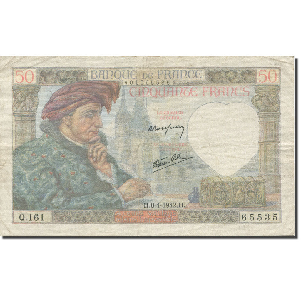 Francia, 50 Francs, Jacques Coeur, 1942, 1942-01-08, BC+, Fayette:19.18, KM:93