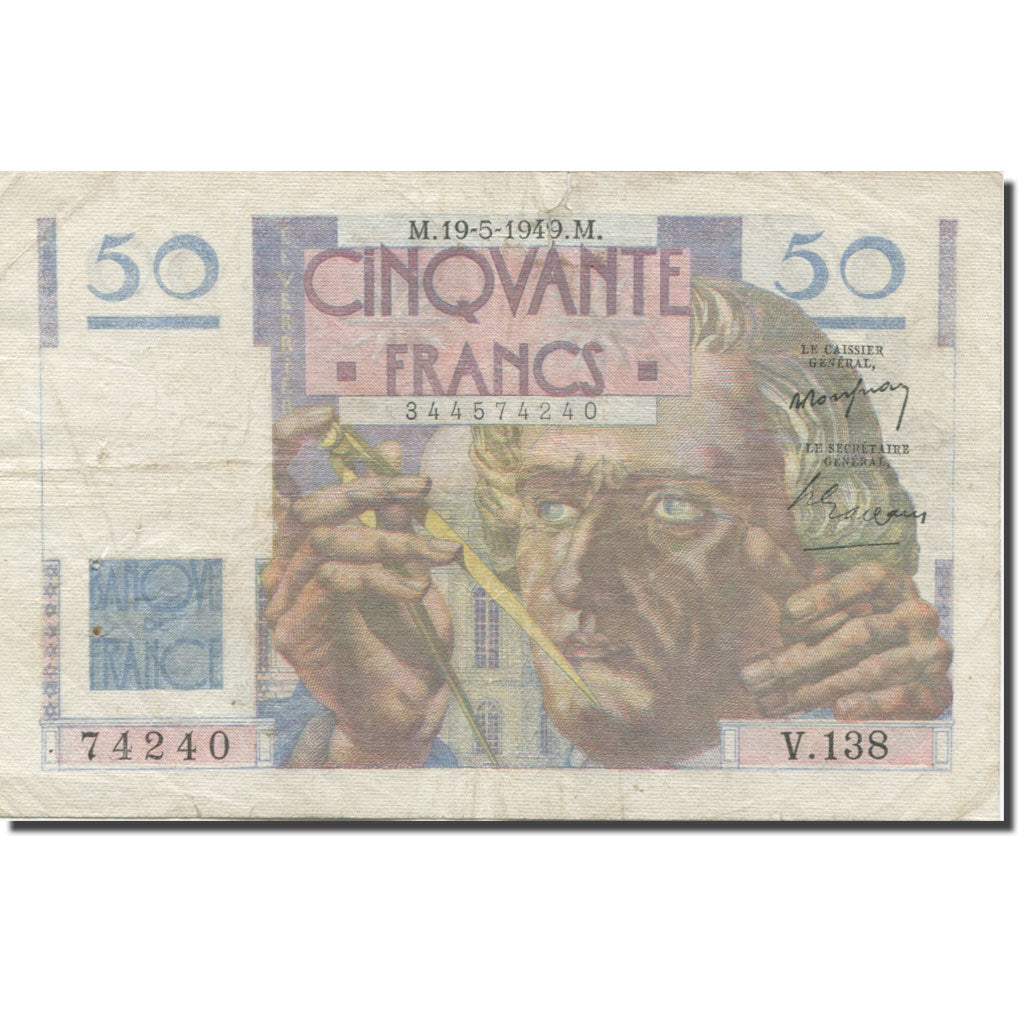 France, 50 Francs, Le Verrier, 1949, 1949-05-19, EF(40-45), Fayette:20.12
