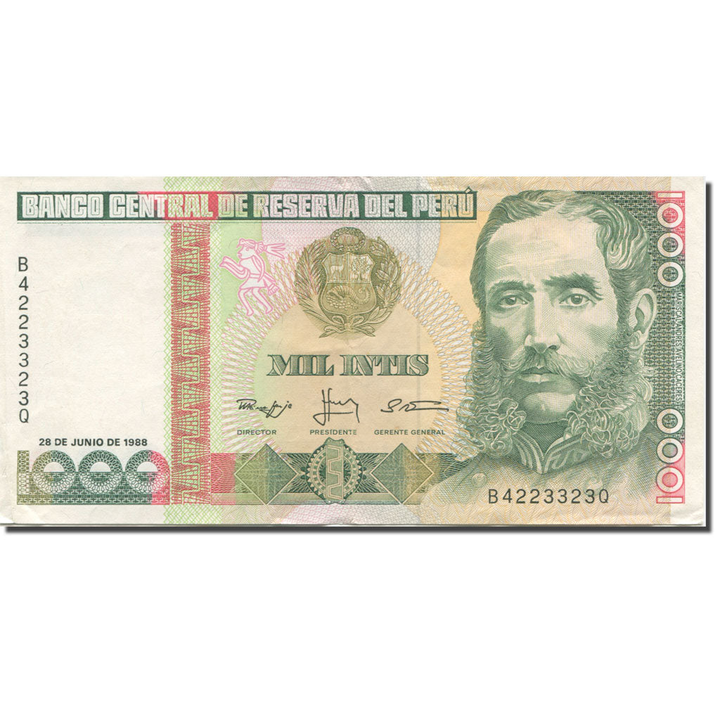 Banknote, Peru, 1000 Intis, 1988, 1988-06-28, KM:136b, AU(55-58)