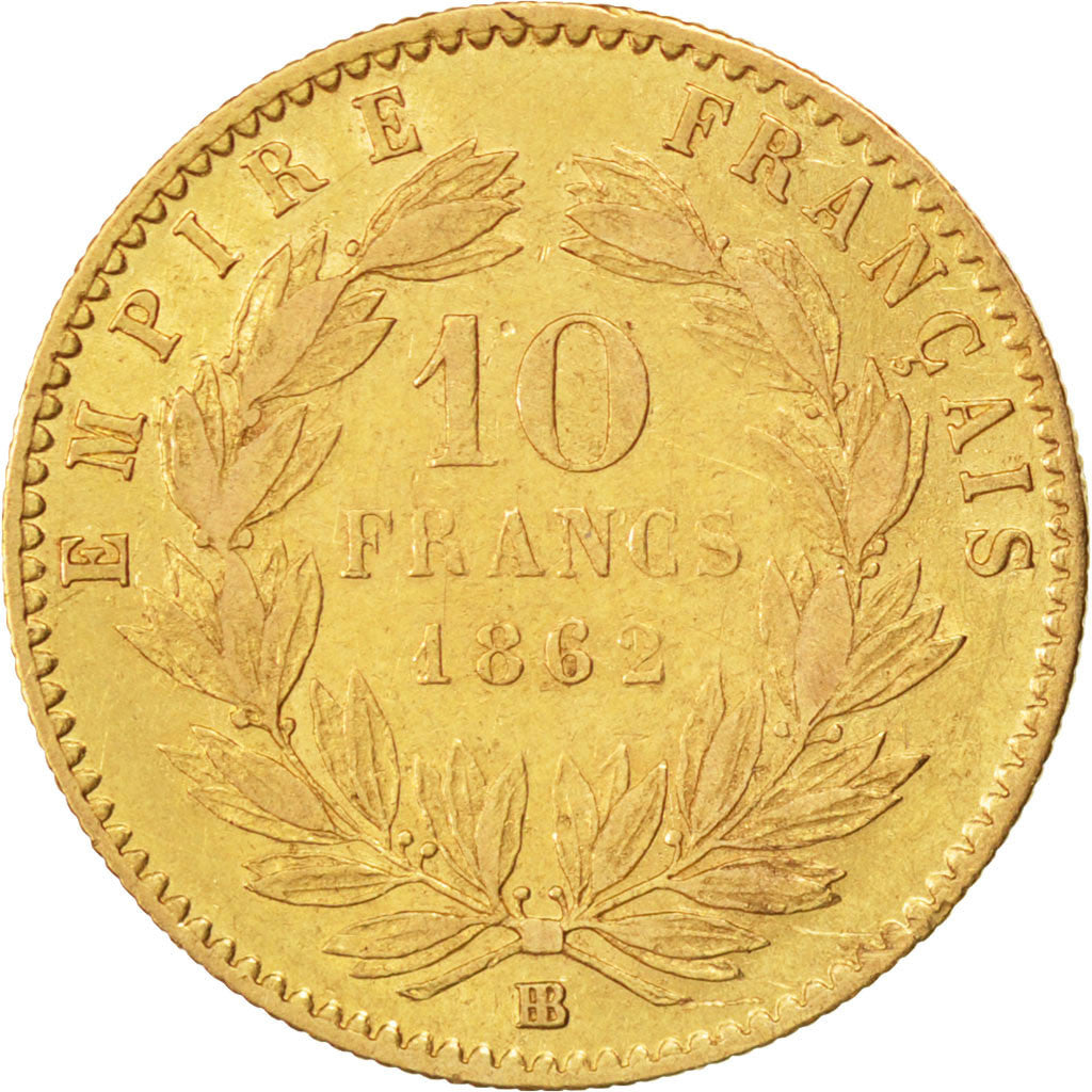 Francia, Napoleon III, Napoléon III, 10 Francs, 1862, Strasbourg, BB, Oro, K...