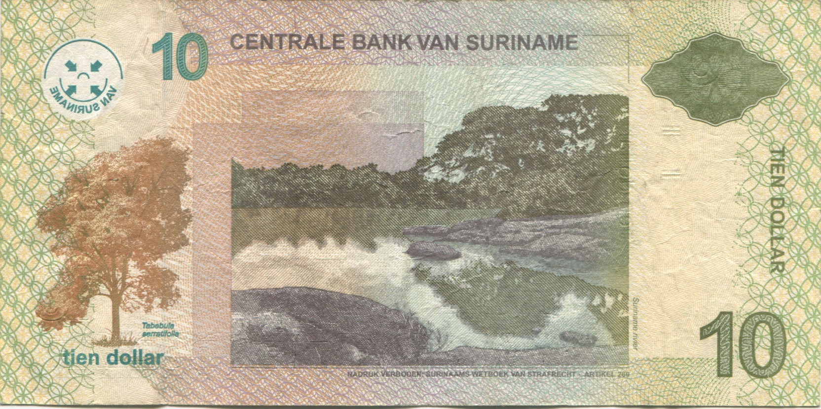 Banknote, Surinam, 10 Dollars, 2006, 2006-04-01, EF(40-45)