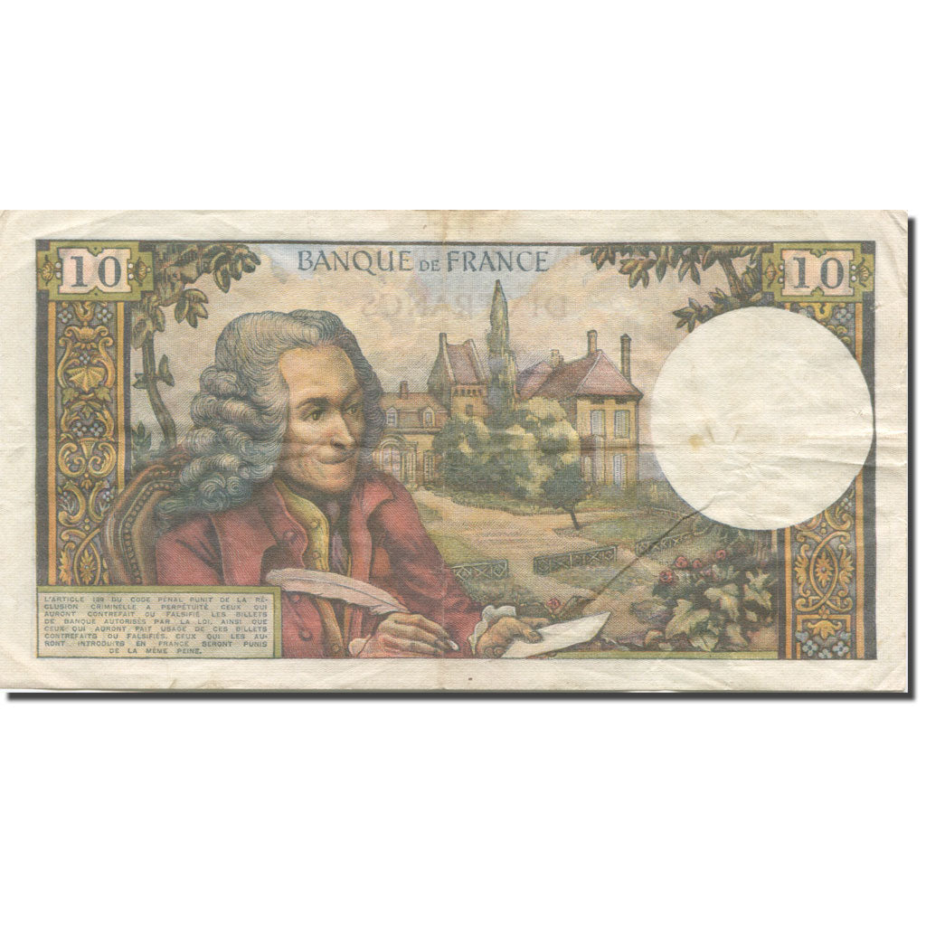 France, 10 Francs, Voltaire, 1965, 1965-06-03, VF(30-35), Fayette:62.15, KM:147a