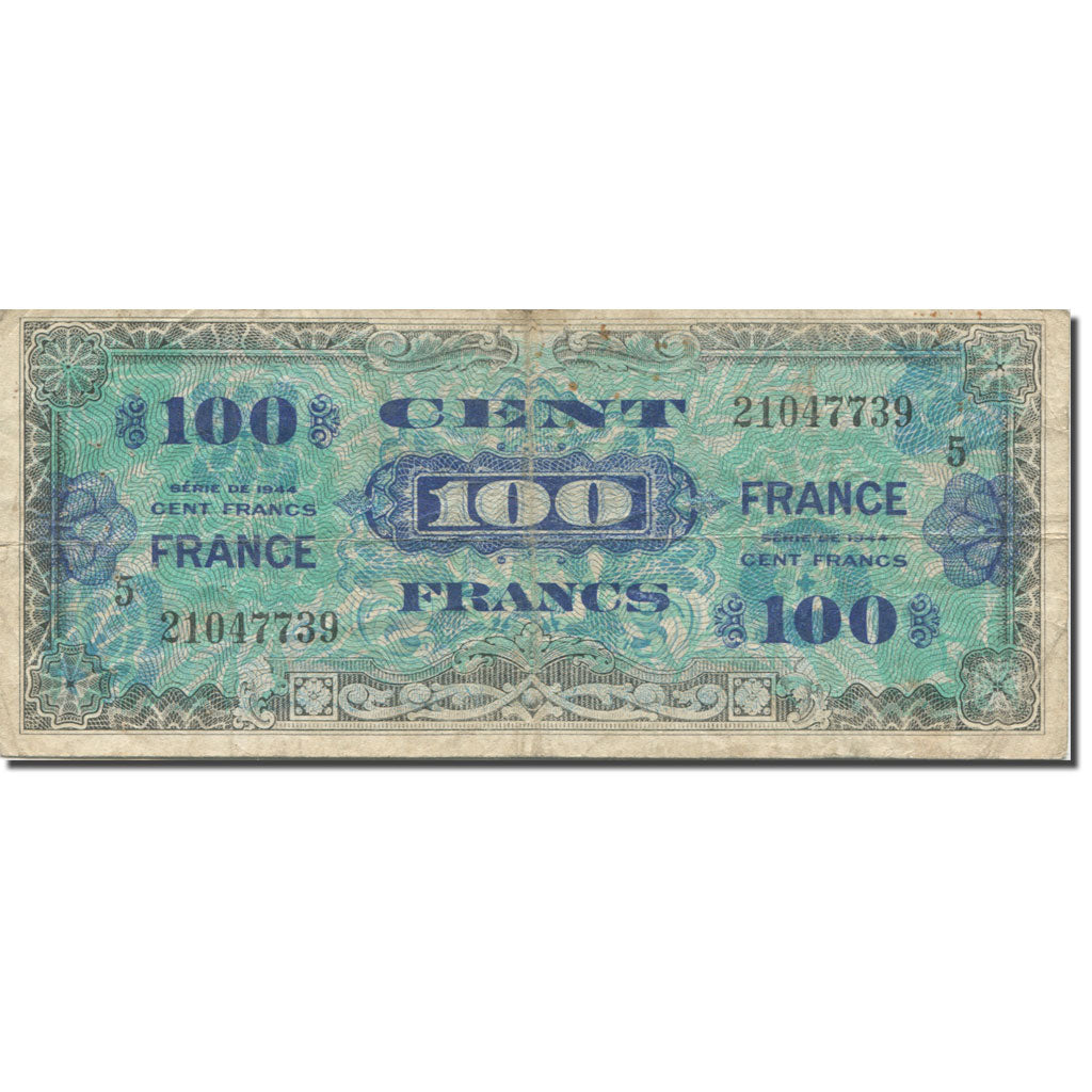 France, 100 Francs, 1945 Verso France, 1945, 1944, VF(20-25), Fayette:VF 25.5
