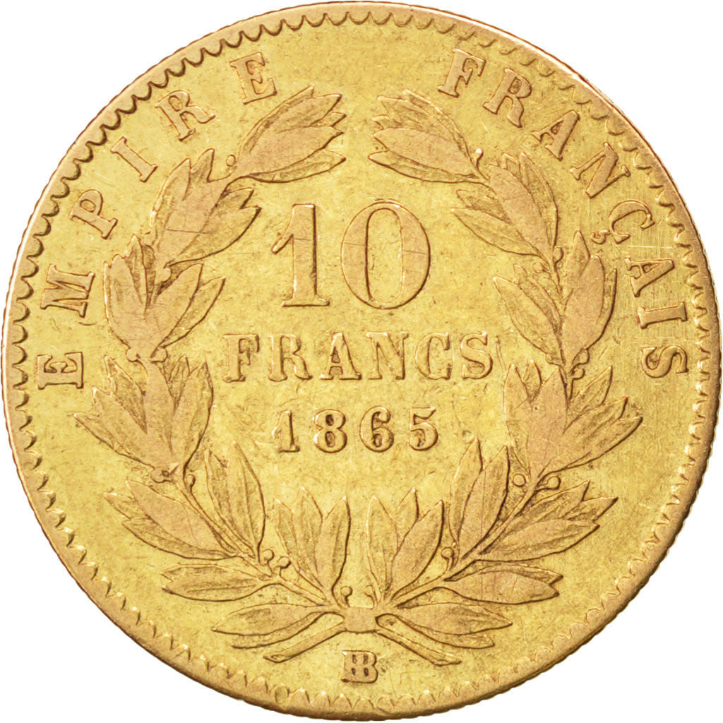 Moneda, Francia, Napoleon III, Napoléon III, 10 Francs, 1865, Strasbourg, BC+