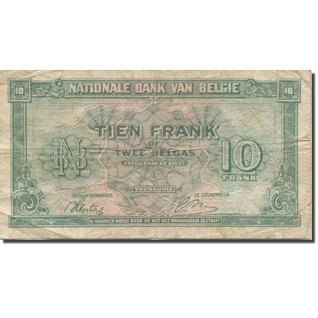 Banknote, Belgium, 10 Francs-2 Belgas, 1943-1945, 1943-02-01, KM:122, EF(40-45)