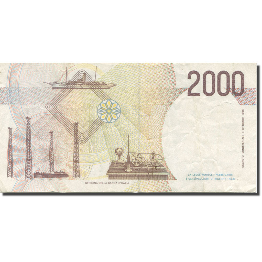 Banknote, Italy, 2000 Lire, 1990-1994, 1990, KM:115, AU(55-58)