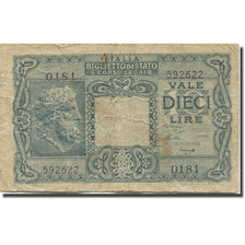 Banknot, Włochy, 10 Lire, 1944, 1944, KM:32a, VF(20-25)