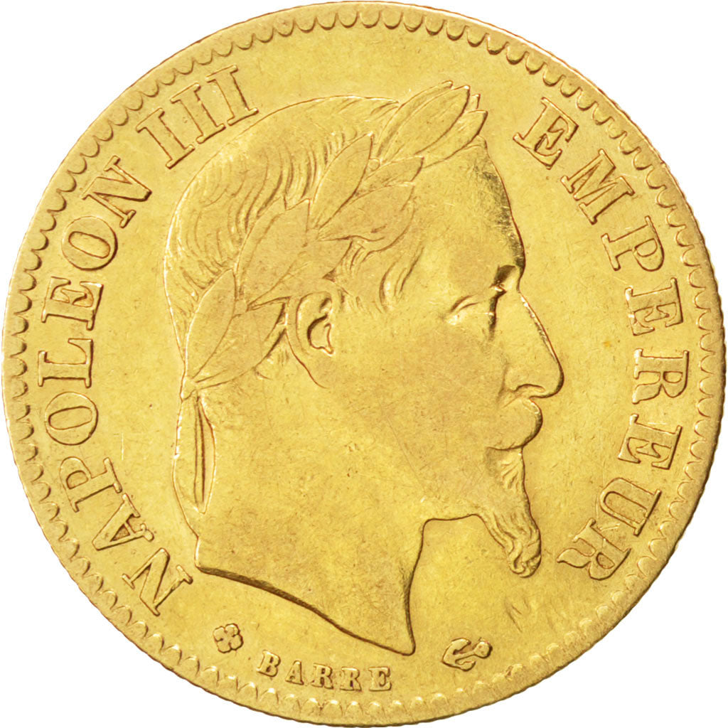 FRANCE, Napoléon III, 10 Francs, 1866, Strasbourg, KM #800.2, EF(40-45), Gold, G