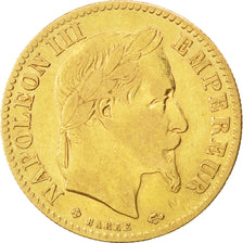 FRANCE, Napoléon III, 10 Francs, 1866, Strasbourg, KM #800.2, EF(40-45), Gold, G