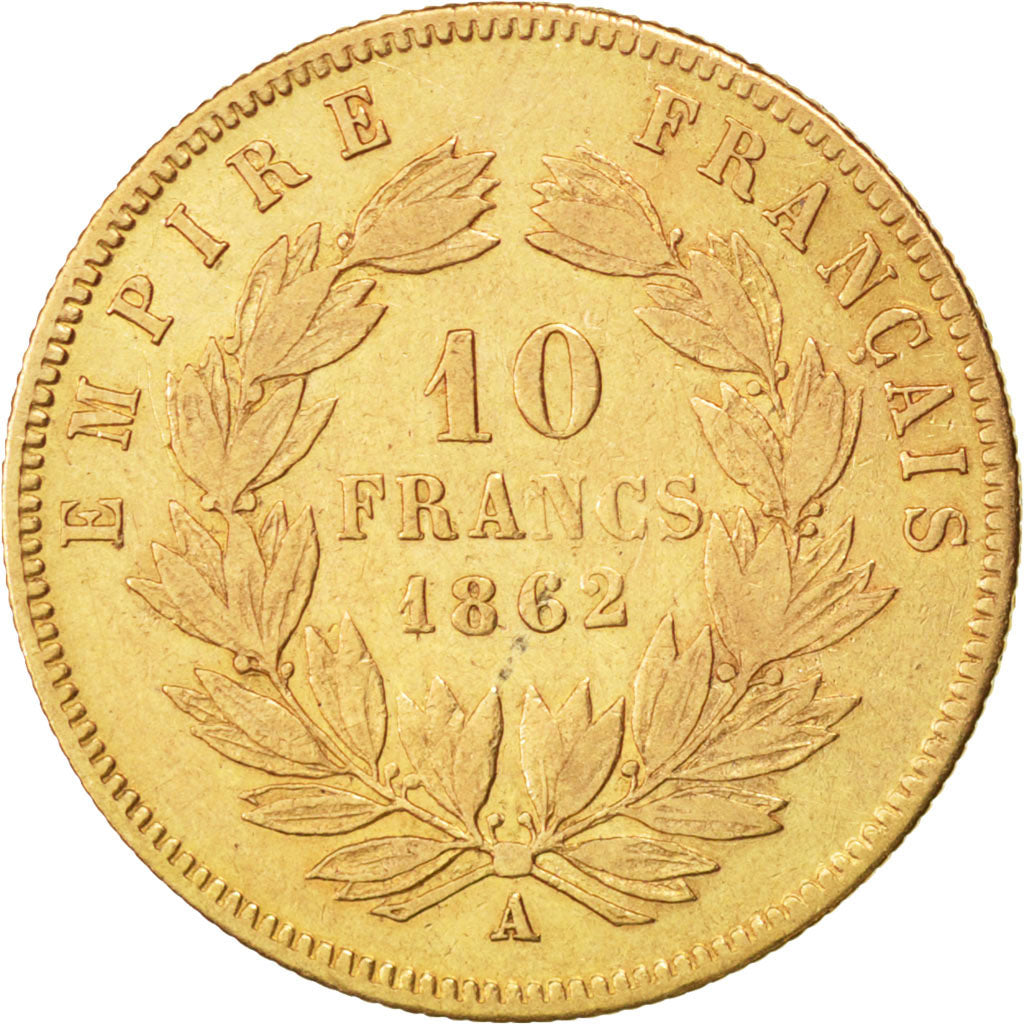 FRANCE, Napoléon III, 10 Francs, 1862, Paris, KM #800.1, EF(40-45), Gold, Gadour