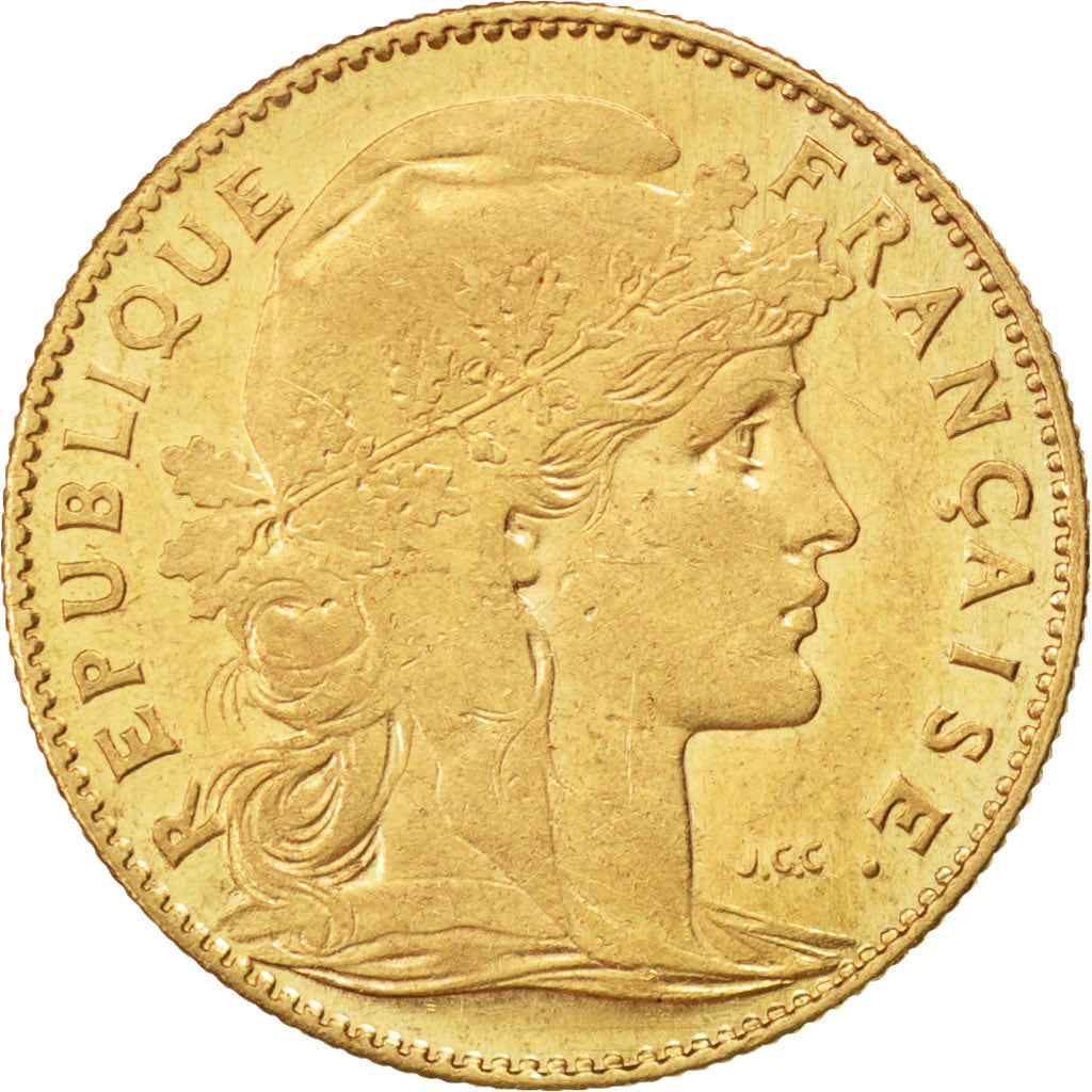 FRANCE, Marianne, 10 Francs, 1899, Paris, KM #846, AU(50-53), Gold, Gadoury...