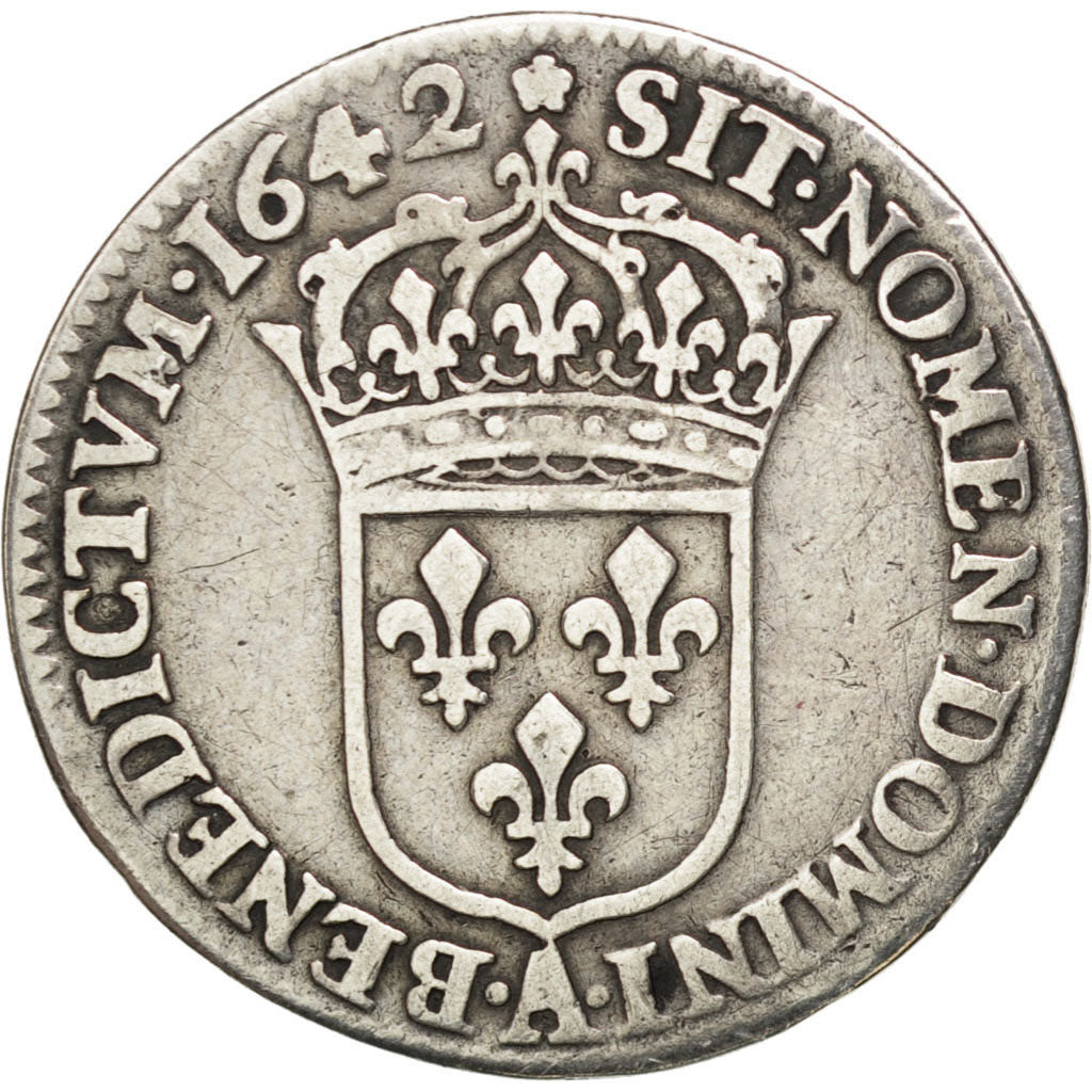 FRANCE, 1/12 Ecu, 1642, Paris, F(12-15), Silver, Gadoury #46, 2.15