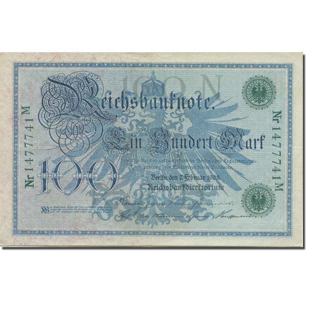 Banknote, Germany, 100 Mark, 1908, 1908-02-07, KM:34, AU(55-58)