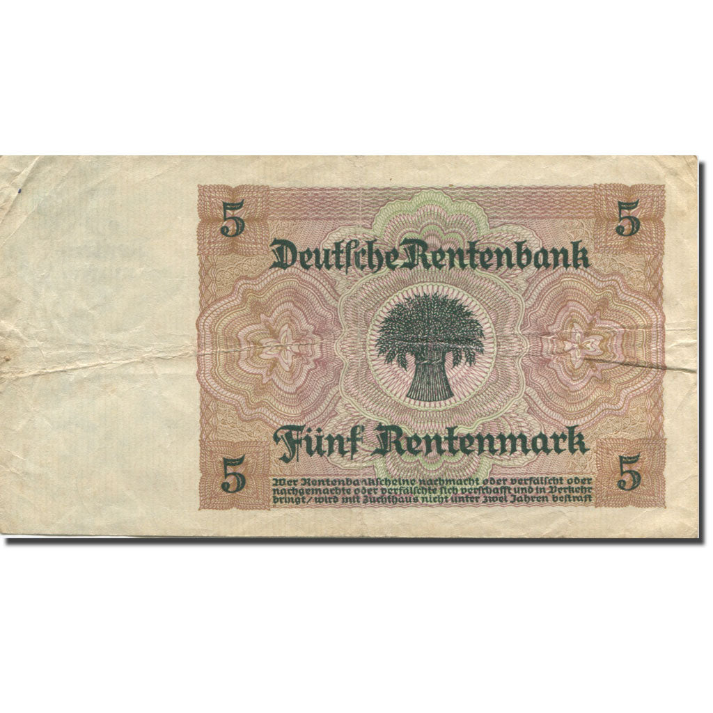Banknote, Germany, 5 Rentenmark, 1925-1926, 1926-01-25, KM:169, EF(40-45)