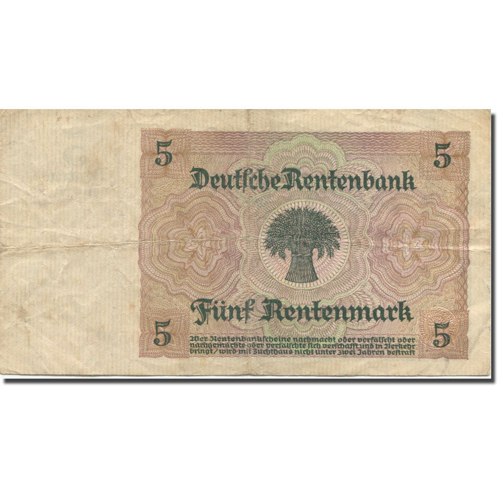 Banknote, Germany, 5 Rentenmark, 1925-1926, 1926-01-25, KM:169, VF(20-25)