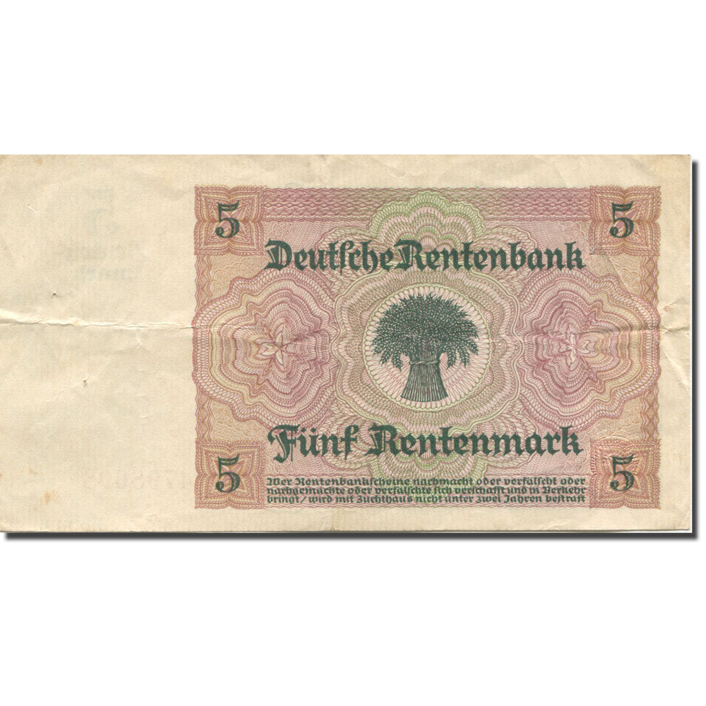 Banknote, Germany, 5 Rentenmark, 1925-1926, 1926-01-02, KM:169, EF(40-45)