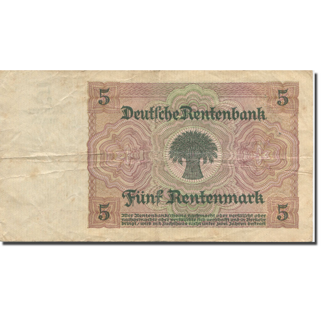 Banknote, Germany, 5 Rentenmark, 1925-1926, 1926-01-02, KM:169, EF(40-45)