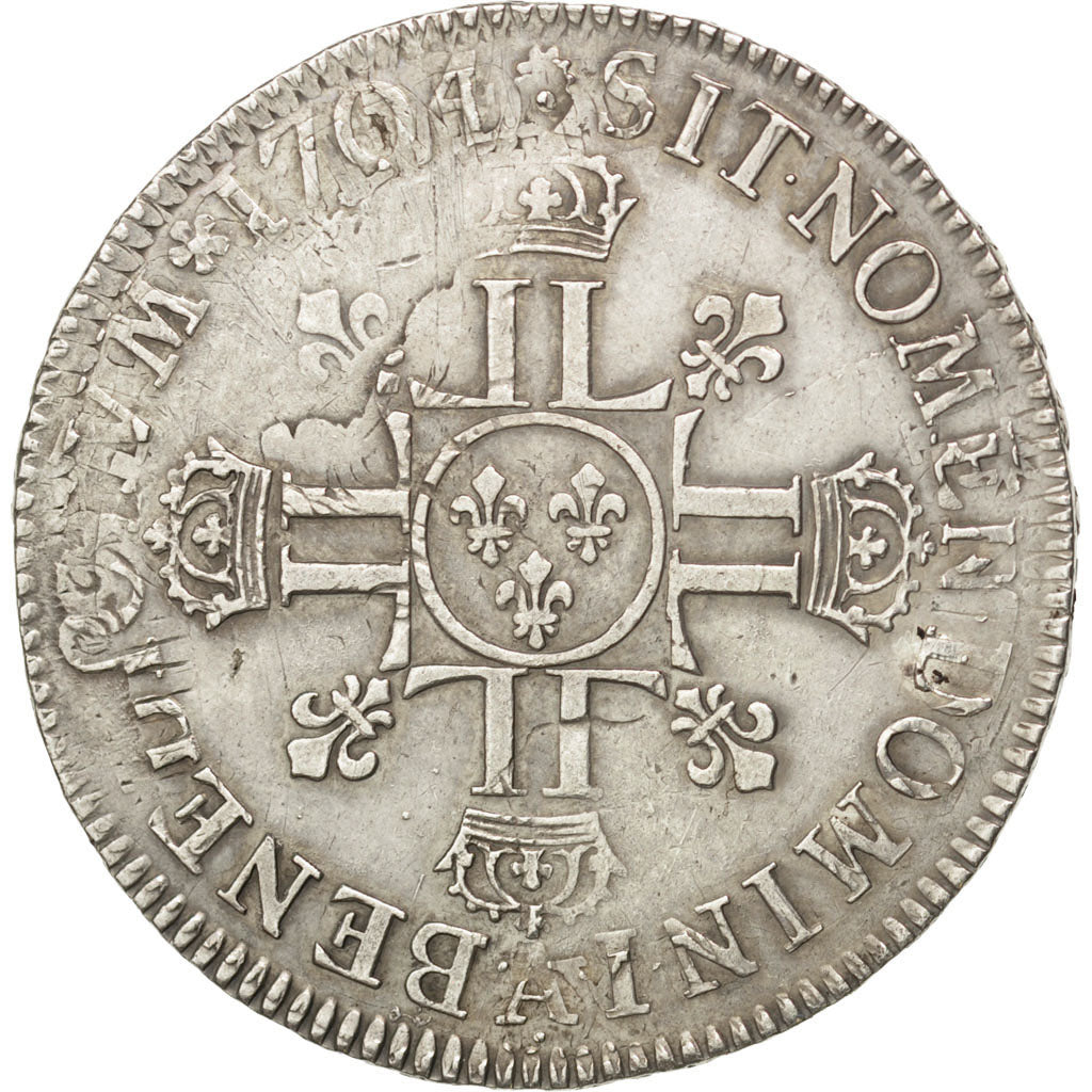 FRANCE, Écu aux 8 L 2e type, ECU, 1704, Paris, KM #360.1, EF(40-45), Silver, ...