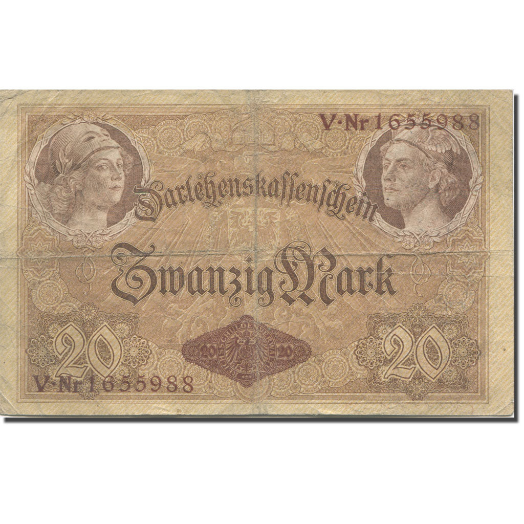 Banknote, Germany, 20 Mark, 1914, 1914-08-05, KM:48b, VF(20-25)