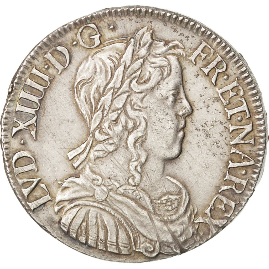 FRANCE, 1/2 Écu à la mèche longue, 1/2 ECU, 1651, La Rochelle, KM #164.9, AU(50-