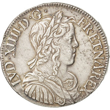 FRANCE, 1/2 Écu à la mèche longue, 1/2 ECU, 1651, La Rochelle, KM #164.9, AU(50-