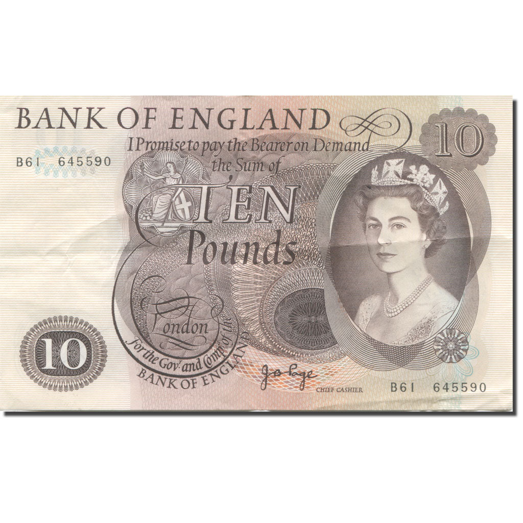 Banknote, Great Britain, 10 Pounds, Undated (1964-1975), KM:376c, AU(55-58)