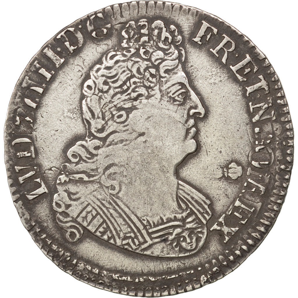FRANCE, 1/2 Écu aux 8L 2e type, 1/2 ECU, 45 Sols, 1704, Paris, KM #355.1, ...