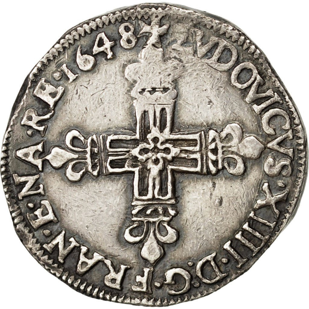 Francia, Louis XIV, 1/4 Écu, frappé au marteau, 1/4 Ecu, 1648, Bayonne, BB,...