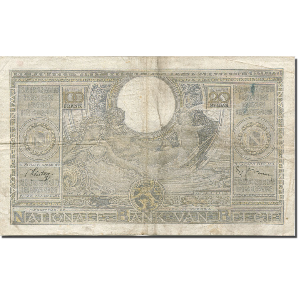 Geldschein, Belgien, 100 Francs-20 Belgas, 1939, 1932-02-14, KM:107, SS