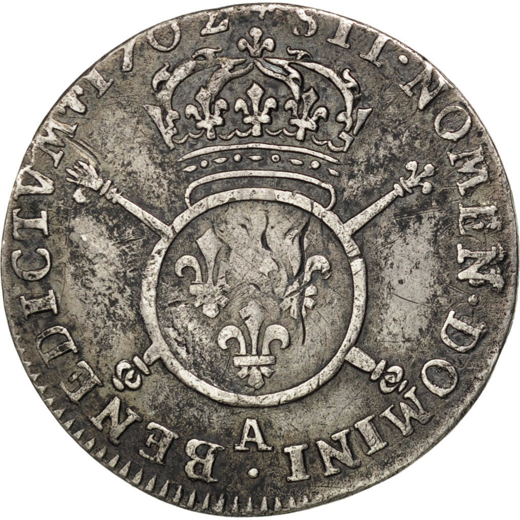 FRANCE, 1/12 Écu aux insignes, 1/12 ECU, 10 Sols, 1702, Paris, KM #321.1, ...