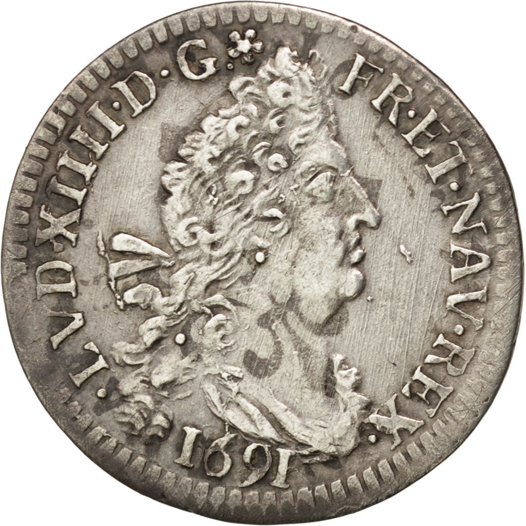 FRANCE, 4 Sols aux 2 L, 4 Sols 2 Deniers, 1691, Rennes, KM #281.20, AU(50-53),..
