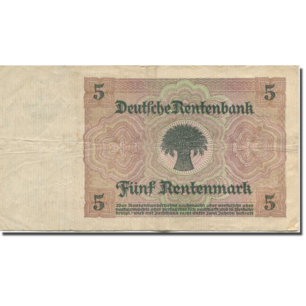 Banknote, Germany, 5 Rentenmark, 1925-1926, 1926-01-02, KM:169, EF(40-45)
