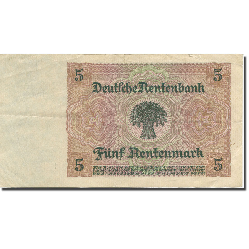 Banknote, Germany, 5 Rentenmark, 1925-1926, 1926-01-02, KM:169, AU(50-53)