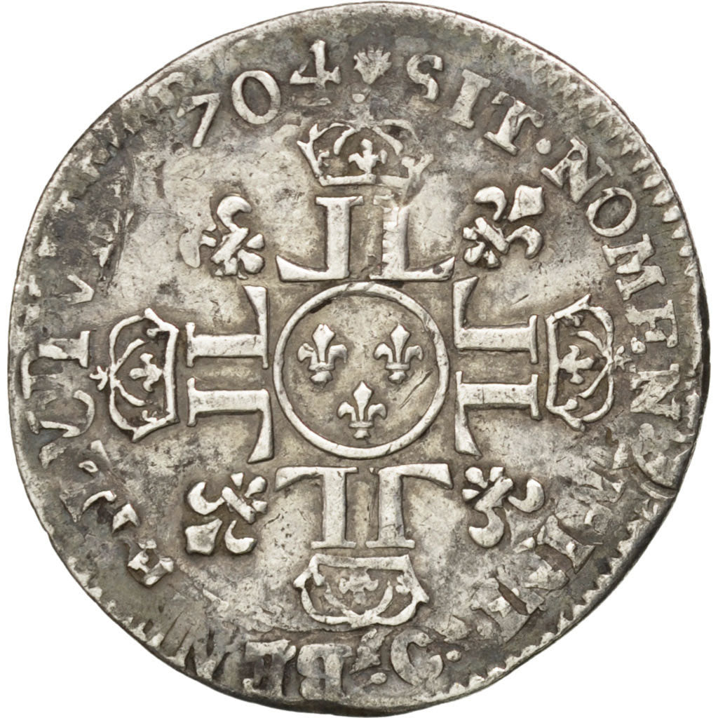 FRANCE, 1/12 Écu aux 8 L 2e type, 1/12 ECU, 10 Sols, 1704, Paris, KM #350.1, ...