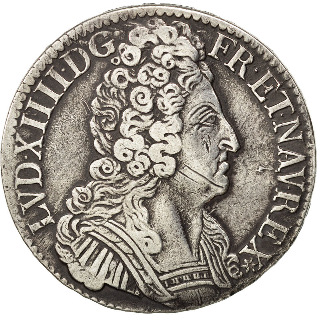 Francia, Louis XIV, Écu aux 3 couronnes, Ecu, 1709, Caen, MB+, Argento, KM:3...