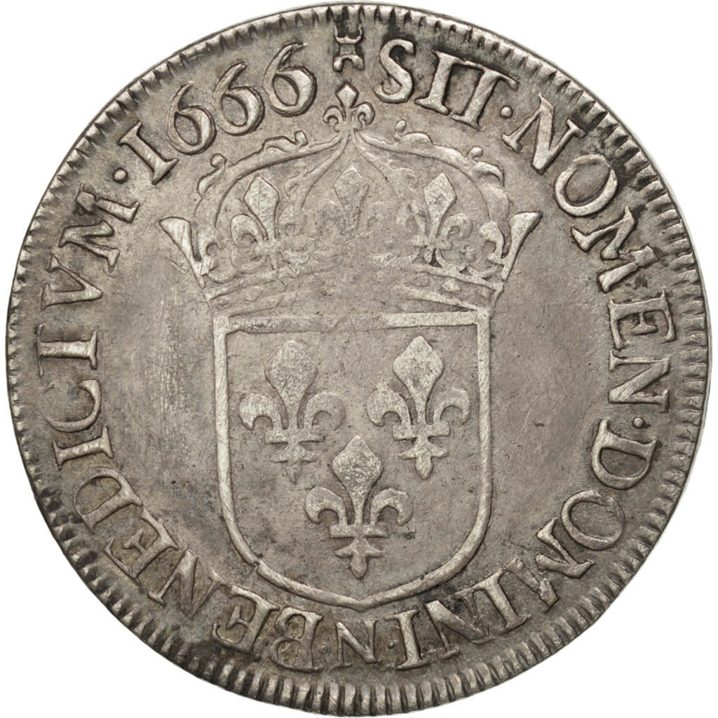 Louis XIV, 1/2 Ecu au buste juvénile second poinçon 1666 Montpellier, KM 202.11