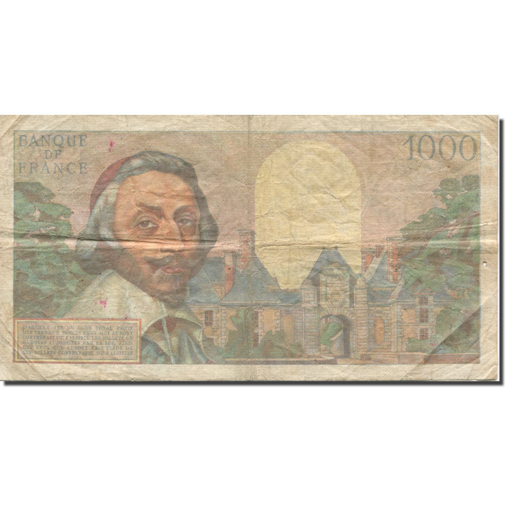 France, 1000 Francs, Richelieu, 1956, 1956-01-05, VF(20-25), Fayette:42.18
