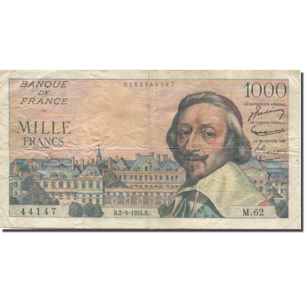 Frankrijk, 1000 Francs, Richelieu, 1954, 1954-09-02, TB, Fayette:42.7, KM:134a